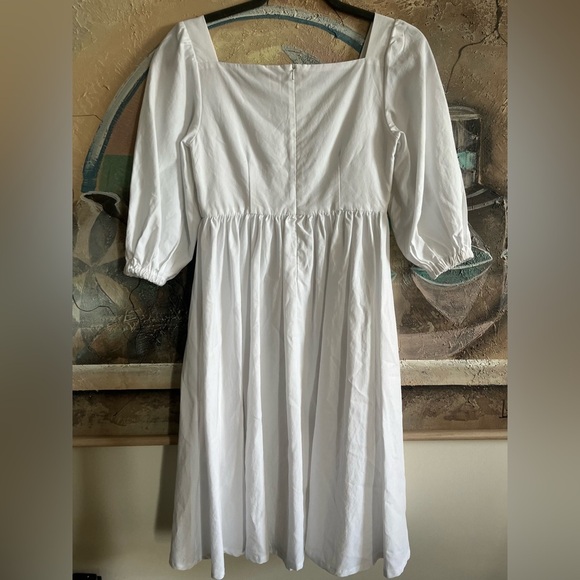 Emma Knudsen White Poplin Square neck Midi Dress - Picture 11 of 11